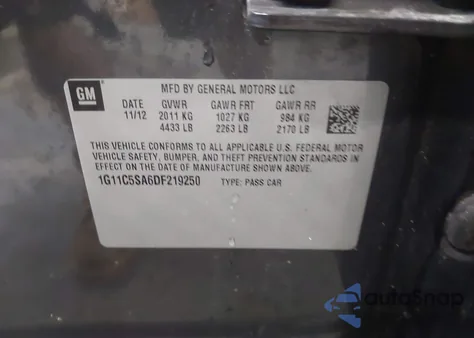 2013 Chevrolet Malibu 1Lt z USA, uszkodzony, nr VIN 1G11C5SA6DF219250